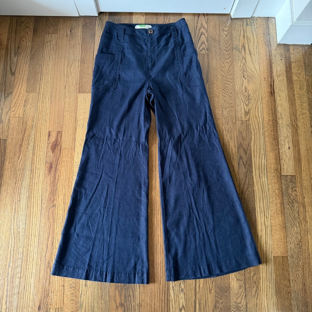 Anthropologie Navy Blue Wide Leg High Rise Utility Pants Women's Size 28